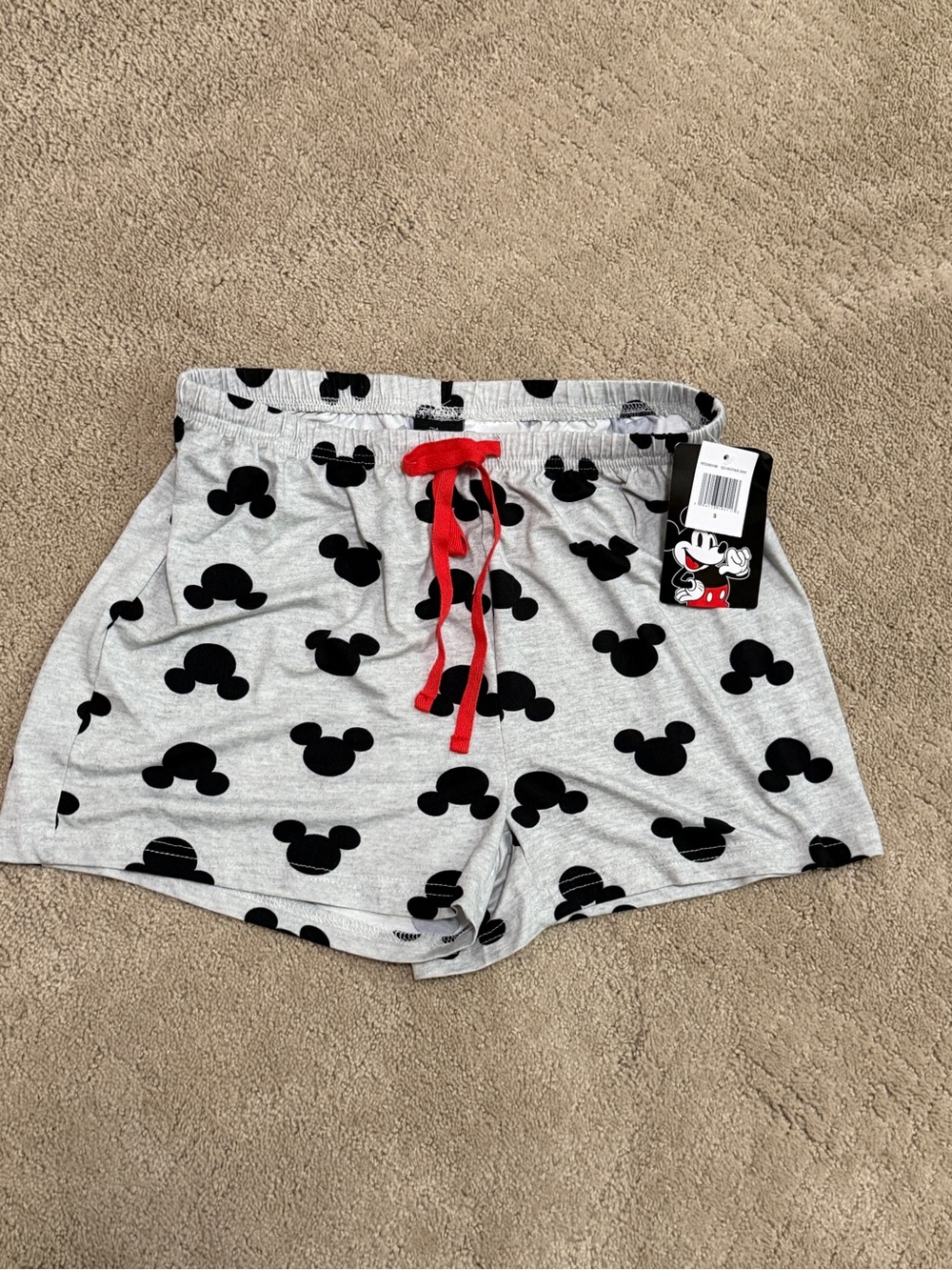 Disney Gray Mickey Head Lounge Shorts with Red Drawstring